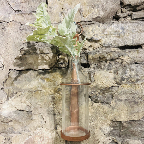 Vase verre avec support en cuivre