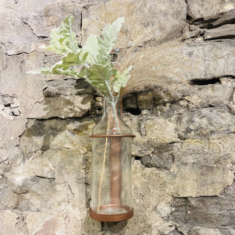 Vase verre avec support en cuivre